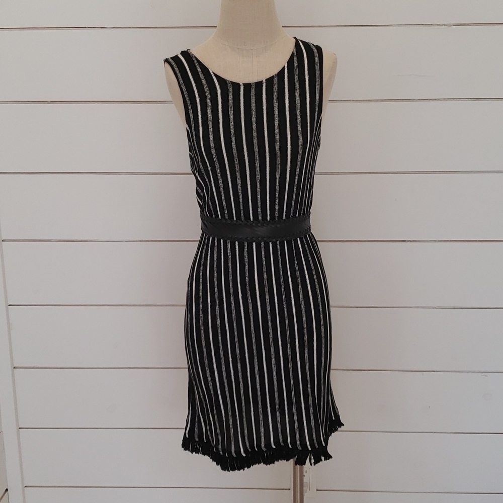 Sam and jess xl sundress black and white stripe with frings on hem